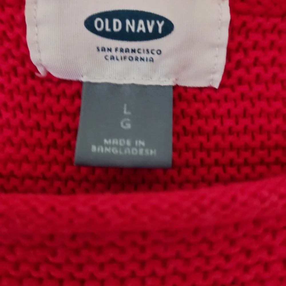 Old Navy Womens Red Garter Stitch Sweater 3/4‎ Sleeve Coastal Preppy Casual